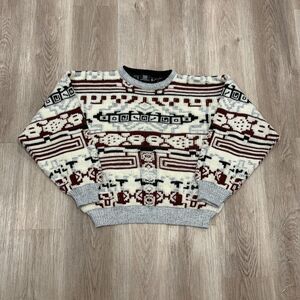 Vtg 90s Expressions Geometric 3D Knit Sweater Men's Size Large Grandpa Acrylic